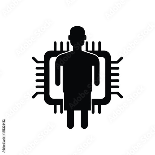 Human integration with technology artificial intelligence concept black silhouette