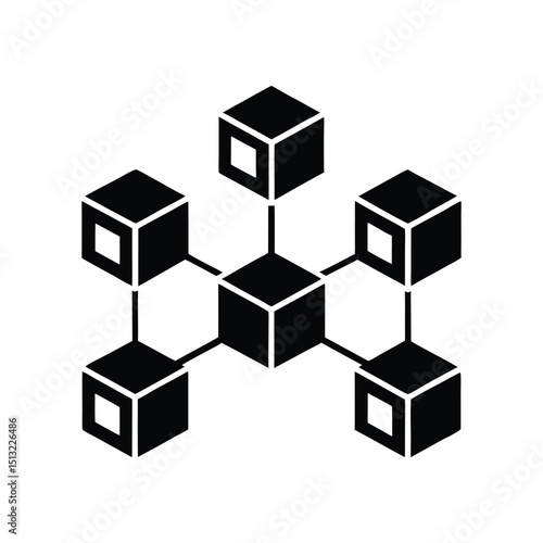 Abstract blockchain network representation with interconnected cubes in minimalist style