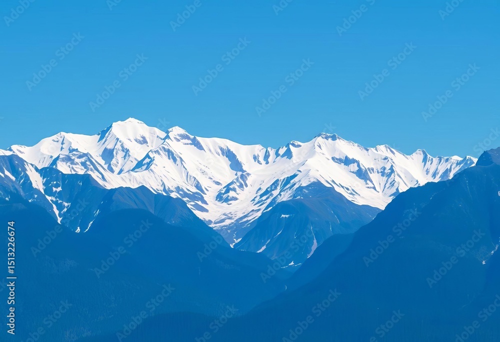 Obraz premium Majestic blue and white snow-capped mountain range under a clear blue sky, range, snow