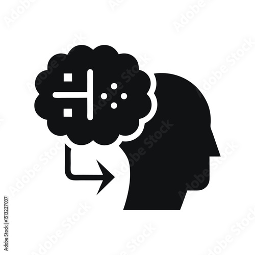 Mental fog concept with head silhouette and unclear thinking cloud icon