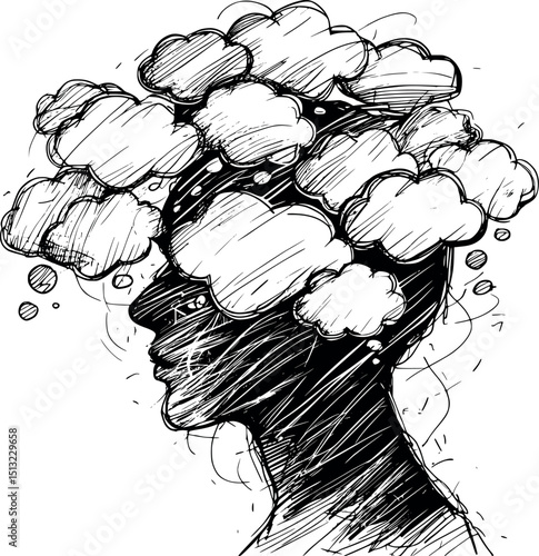 Anxiety vector. Visual clutter of overthinking and mental pressure.