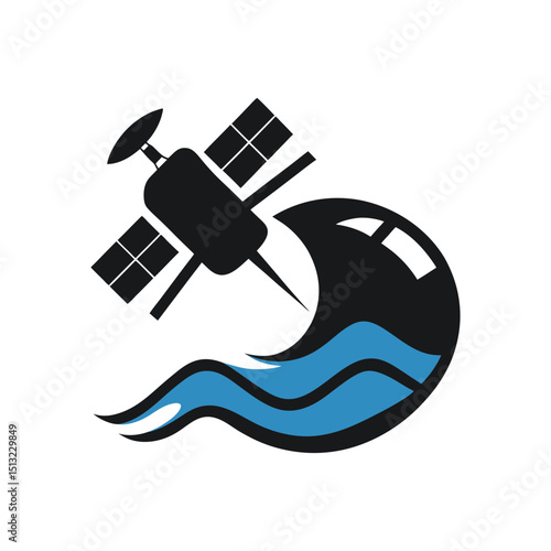Satellite over water illustration earth observation data transmission technology modern icon