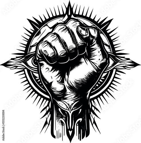 Eye in hand vector. Gothic symbol of vision, power and mystery.