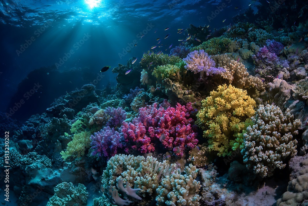 Naklejka premium Vivid marine coral reef moonlit waters photo shot 