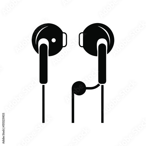 Simple black and white earbuds headphones vector illustration for audio music