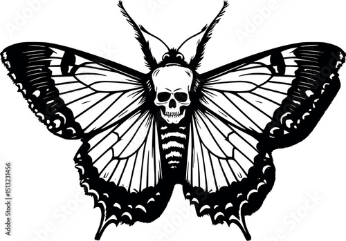 Death’s-head moth vector. Gothic insect with skull detail and occult symbolism.