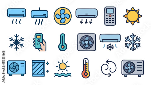 Air conditioning services concept with weather icons. Ideal for HVAC businesses, websites, and promotional materials related to cooling systems.