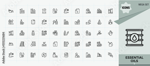 Essential Oils icon set. Modern thin line style icons. Vector artwork and illustration. Herb icon set. Featuring oils, drop, natural, herb and more.