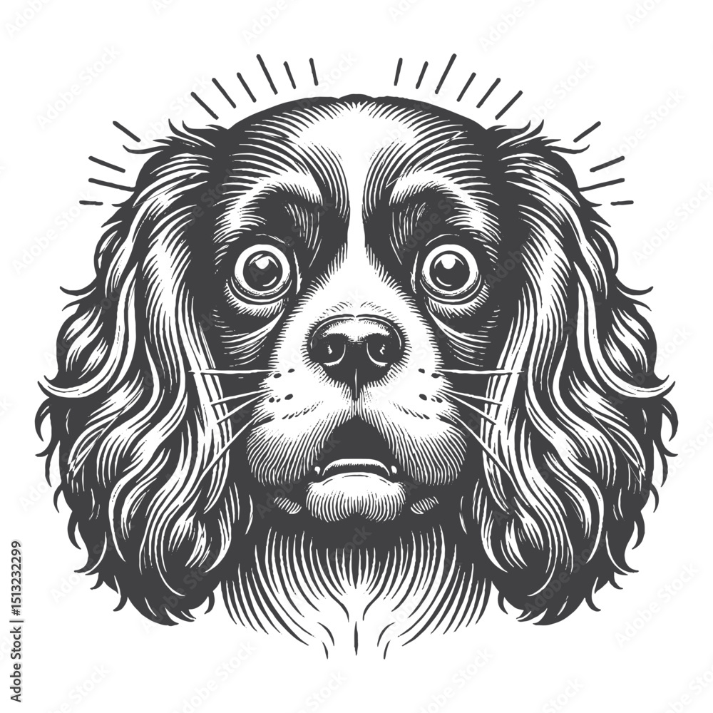 Fototapeta premium Vintage Hand-Drawn Cavalier King Charles Spaniel With Shocked Expression Illustration – Expressive Engraved Style Vector For T-Shirts Posters Stickers And Pet Lovers Apparel