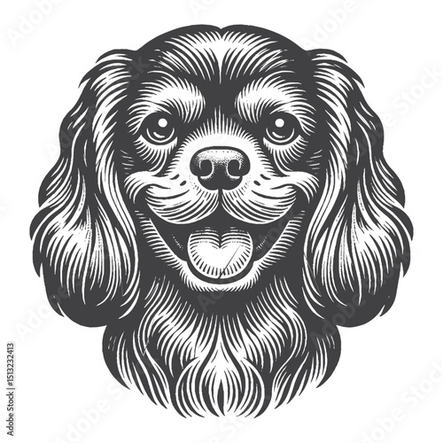 Vintage Hand-Drawn Cavalier King Charles Spaniel Grinning Mischievously Illustration – Playful Engraved Style Vector For T-Shirts Posters Stickers And Pet Lovers Apparel