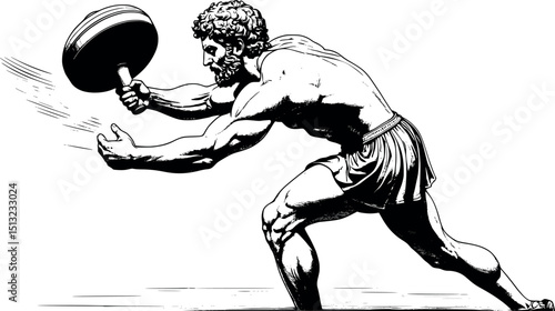 Ancient Greek Olympic discus thrower – vintage engraving style vector illustration