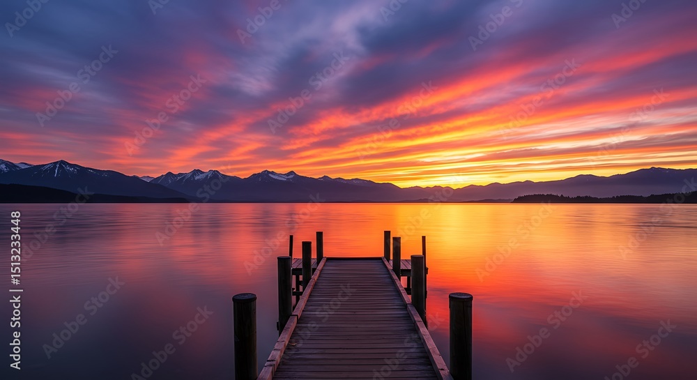 Fototapeta premium Lake Pier Sunset Sky