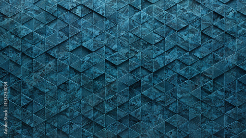 Wallpaper Mural Blue Patina, 3D Wall background with tiles. Triangular, tile Wallpaper with Glazed, Polished blocks. 3D Render Torontodigital.ca