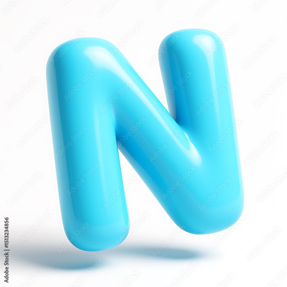 3D icon of Letter n in blue, isolated on white background, a glossy and modern alphabet 3D icon of Letter n in blue, isolated on white background, a glossy and modern alphabet
