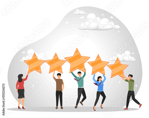 Customer feedback rating or performance review concept, five stars service.