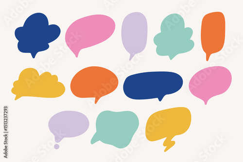 Collection of hand drawn speech bubbles. Speech balloon, frames, fluffy, ornaments, curves