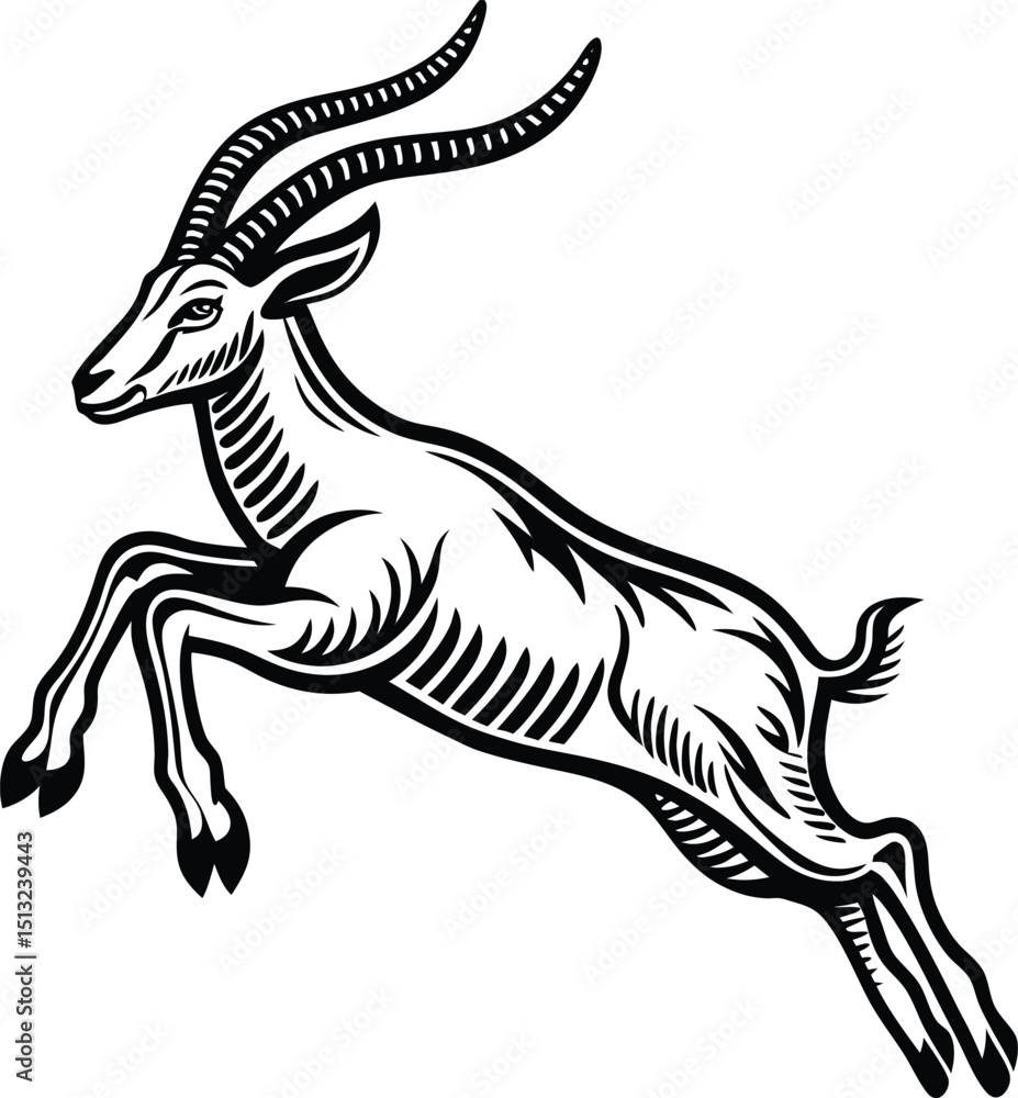 Obraz premium Abstract Antelope and Gazelle Vector Illustrations – Minimalist Black and White Animal Art