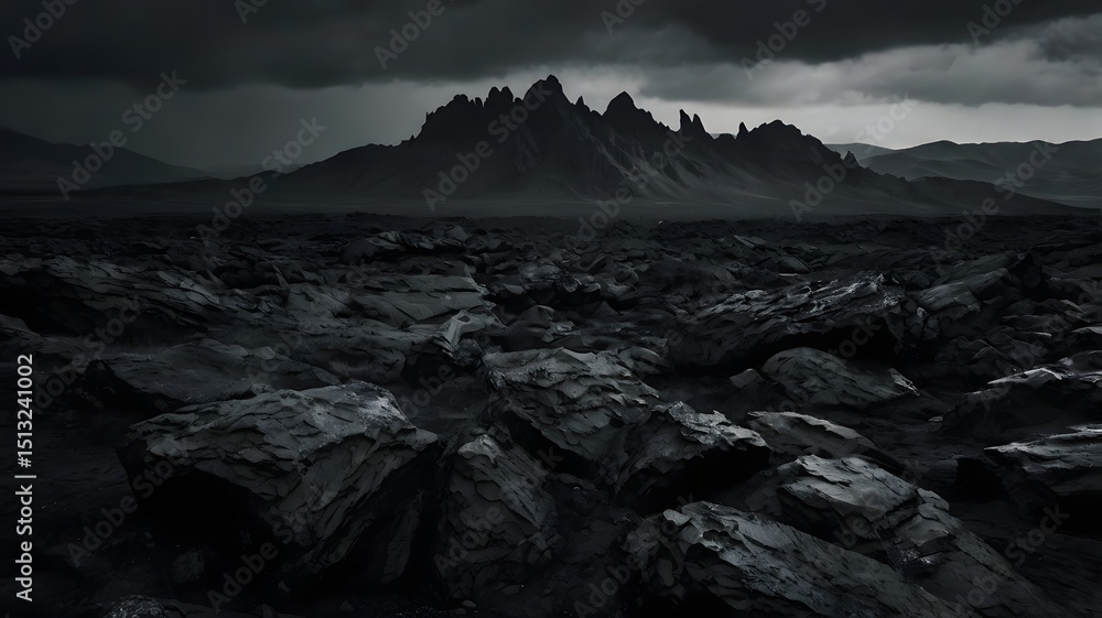 Fototapeta premium Dark Moody Mountain Landscape with Dramatic Stormy Sky