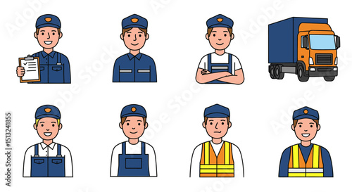 Cartoon Delivery Workers and Truck Illustration