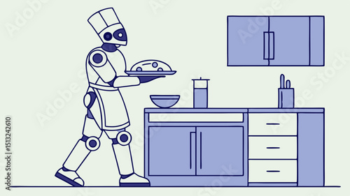 Generated AI Futuristic Robot Chef - Vector Illustration of Culinary Automation