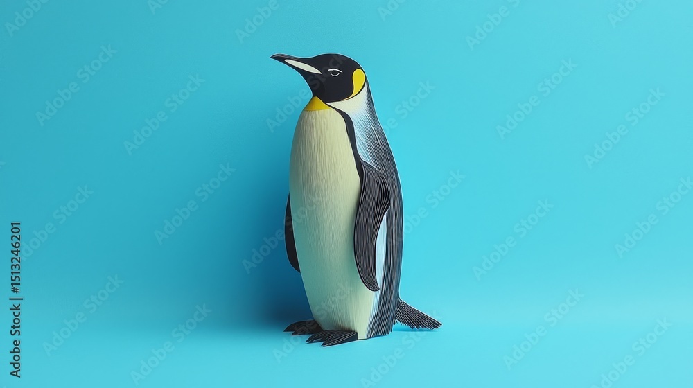 Obraz premium Cute cartoon penguin on a bright blue background with a playful design style