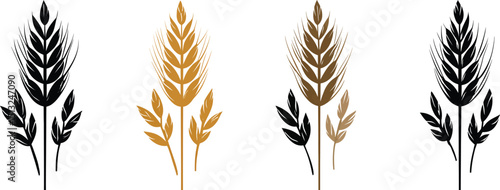 Stylized Wheat Stalk Set – Black, Golden, and Brown Variations for Agriculture and Organic Design