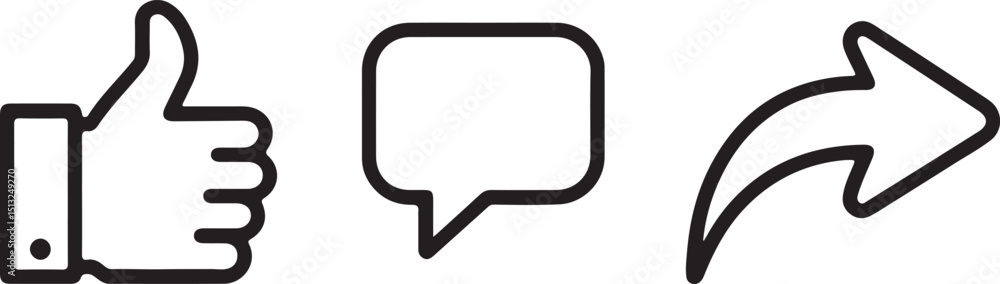 Like Comment Share Icons Outline Style Design on Transparent Background Isolated Like Comment Share Icons Outline Style Design on Transparent Background Isolated