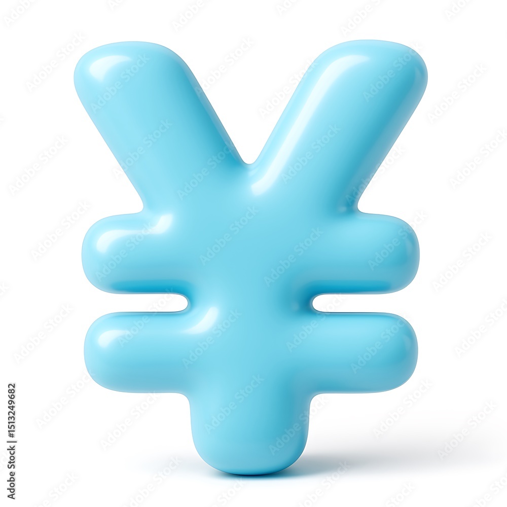 Obraz premium 3D icon of Light blue yen symbol isolated on white background, a representation of japan's currency