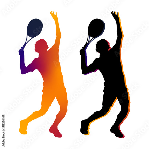 Tennis Player Silhouette with Racket in Colorful Gradient Motion Pose