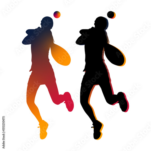 Jumping Tennis Player Silhouette in Red Gradient for Sports Design