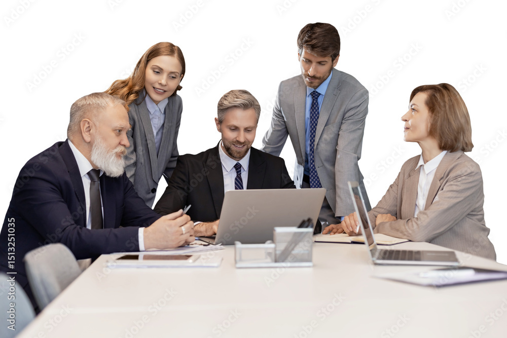 Group modern people using modern technologies while working on a transparent background Group modern people using modern technologies while working on a transparent background