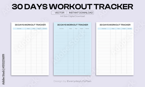 30 Days Workout Tracker Printable Fitness Template