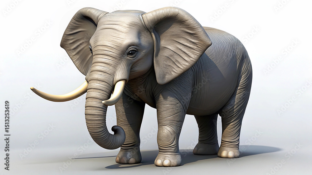 Fototapeta premium Majestic gray elephant standing on white background in detailed and artistic representation