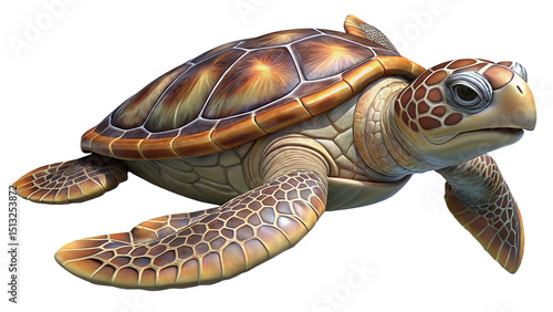 Realistic 3d illustration of a beautiful sea turtle on a transparent background