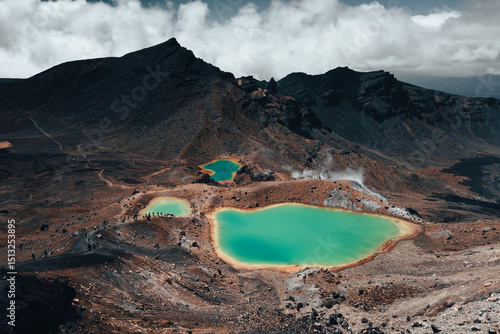 Blue dangerous crater lake in Mordor volcano Tongariro