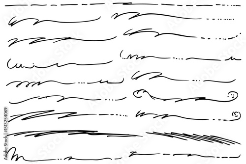 シンプルな手描きの文字の下の線　アンダーラインセット　ベクター