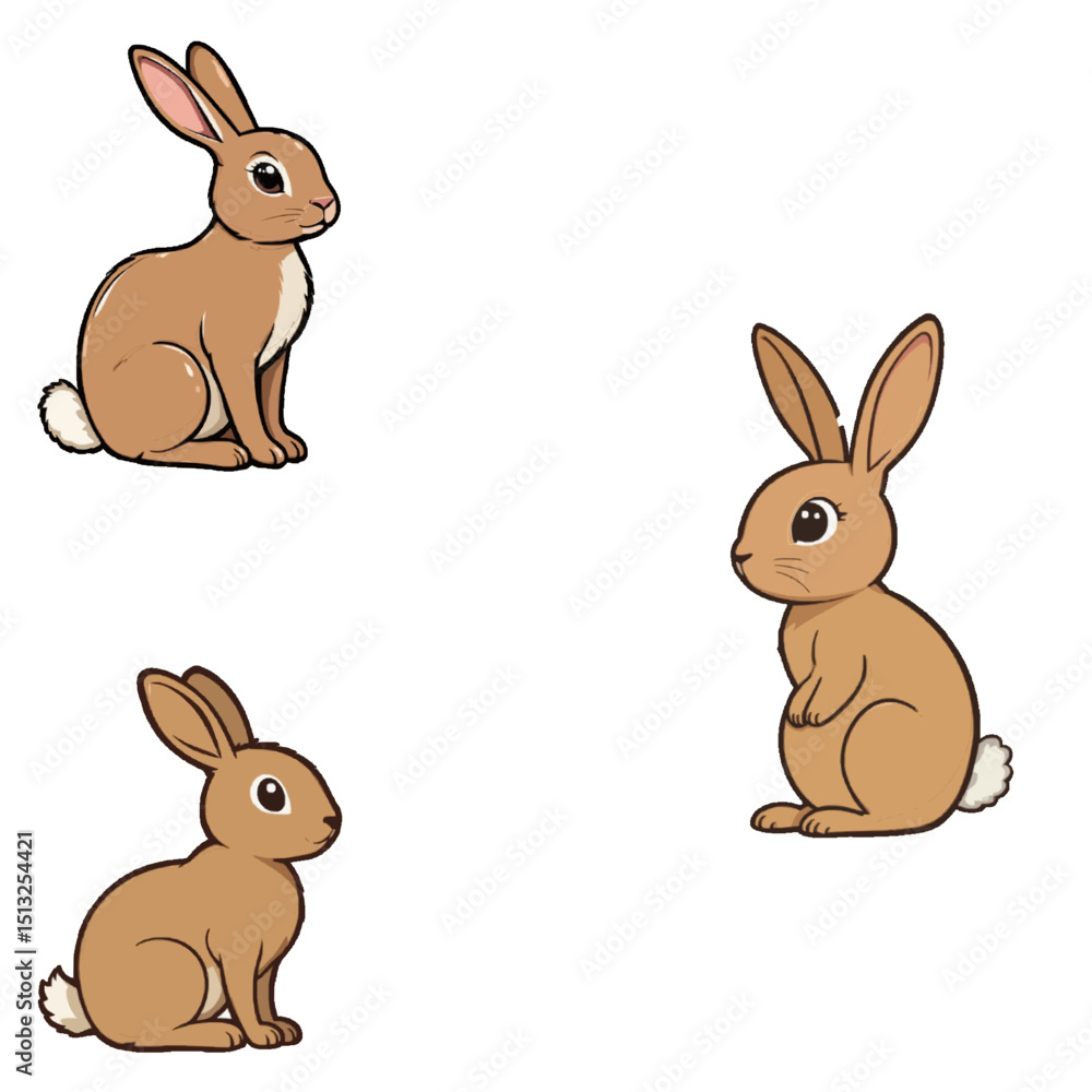 Brown Bunny Poses - Cute Rabbit Illustrations Brown Bunny Poses - Cute Rabbit Illustrations