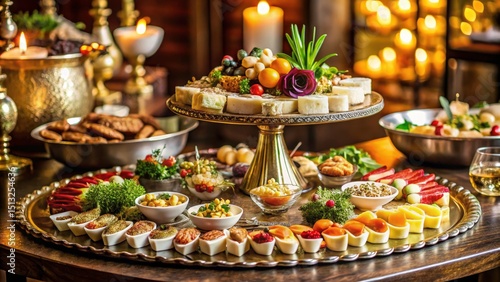 Vintage Style Photography of an Elegantly Presented Hors d'Oeuvres Tray at a High-End Event, Showcasing Exceptional Hospitality and Culinary Artistry