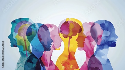 Overlapping colorful human profiles symbolizing thought and diversity