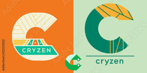 Bold and geometric letter C logo with clean lines and contrasting colors, ideal for branding, blockchain, fintech, or futuristic corporate design