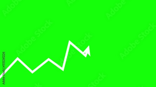 White arrow showing a downtrend directional movement on a green screen background