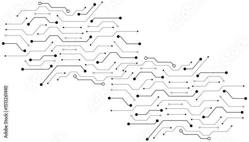 Electronic circuit with empty space on white background. Dots and lines connection circuit design 