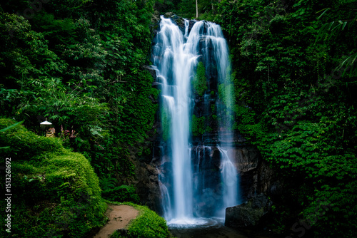 Stunning waterfall in the tropical rainforest jungle Bali