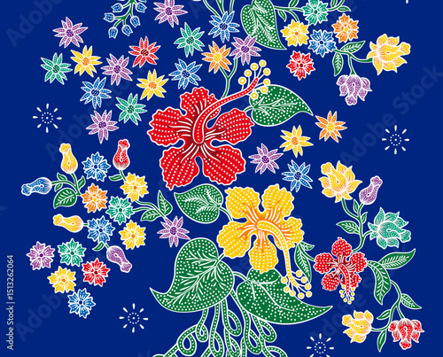 Part of Nyonya Batik Sarong Hibiscus Pattern