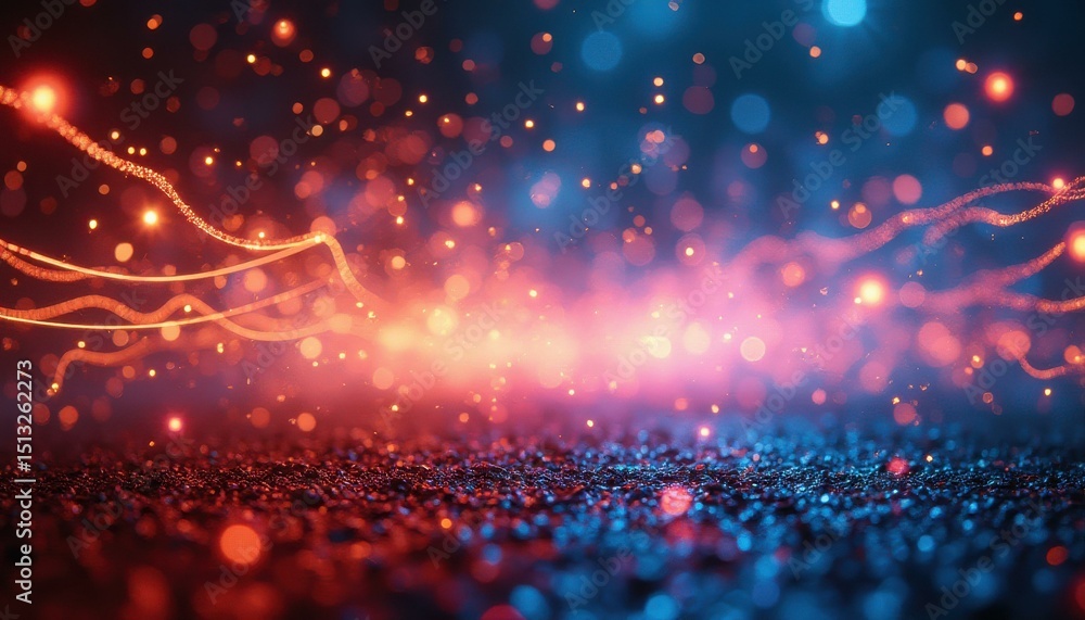 Fototapeta premium Abstract Red and Blue Bokeh Background with Glowing Light Streaks for Festive Design