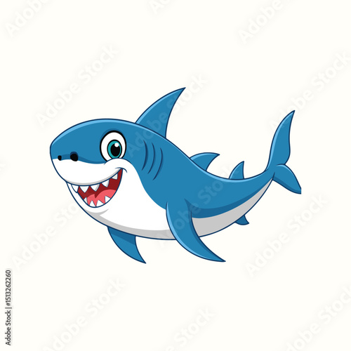 A cute cartoon blue whale with large, expressive eyes, rosy cheeks, and a gentle smile is swimming. It has a lighter blue underside and a small spout of water coming from its head.
