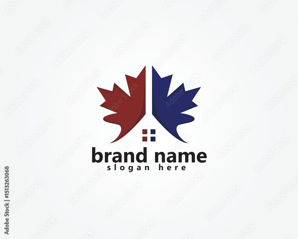 Fototapeta premium creative maple logo, maple leaf with house underneath, logo design inspiration