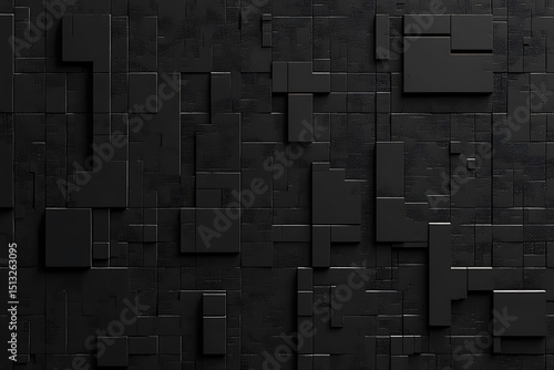 Futuristic dark abstract texture made of 3D geometric blocks in a pixel-like grid. Ideal for tech backgrounds, UI design, sci-fi interfaces, digital art, and sleek modern visual compositions.