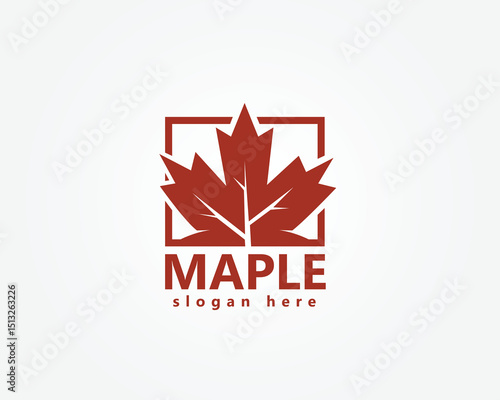 creative maple logo, red maple leaf framed, logo design inspiration