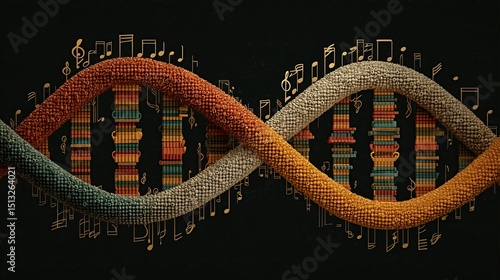  DNA strands transforming into musical notes, creating a symphony that represents the harmony of life in pixel art form